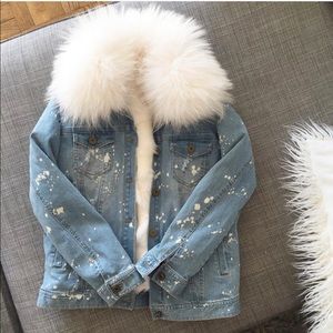 Denim fur coat